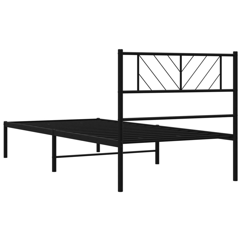 Metal Bed Frame Black Powder-Coated Steel Twin Modern