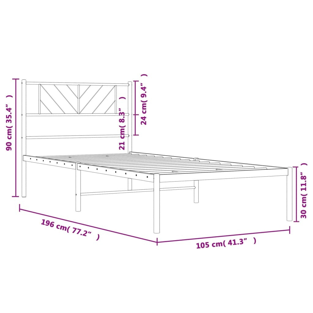 Metal Bed Frame Black Powder-Coated Steel Twin Modern