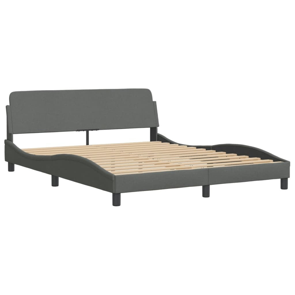 Bed Frame Dark Gray Polyester Fabric, Metal, Solid Pine Wood, Plywood