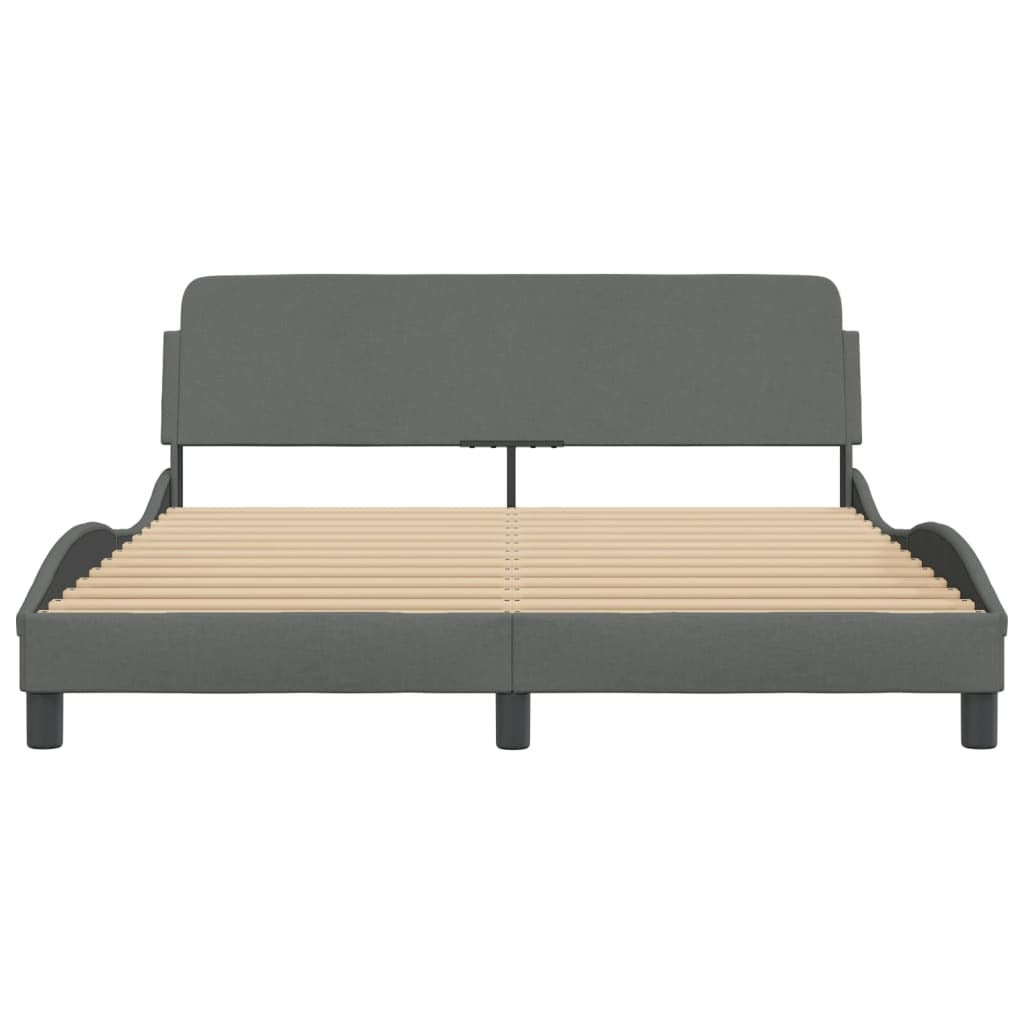 Bed Frame Dark Gray Polyester Fabric, Metal, Solid Pine Wood, Plywood