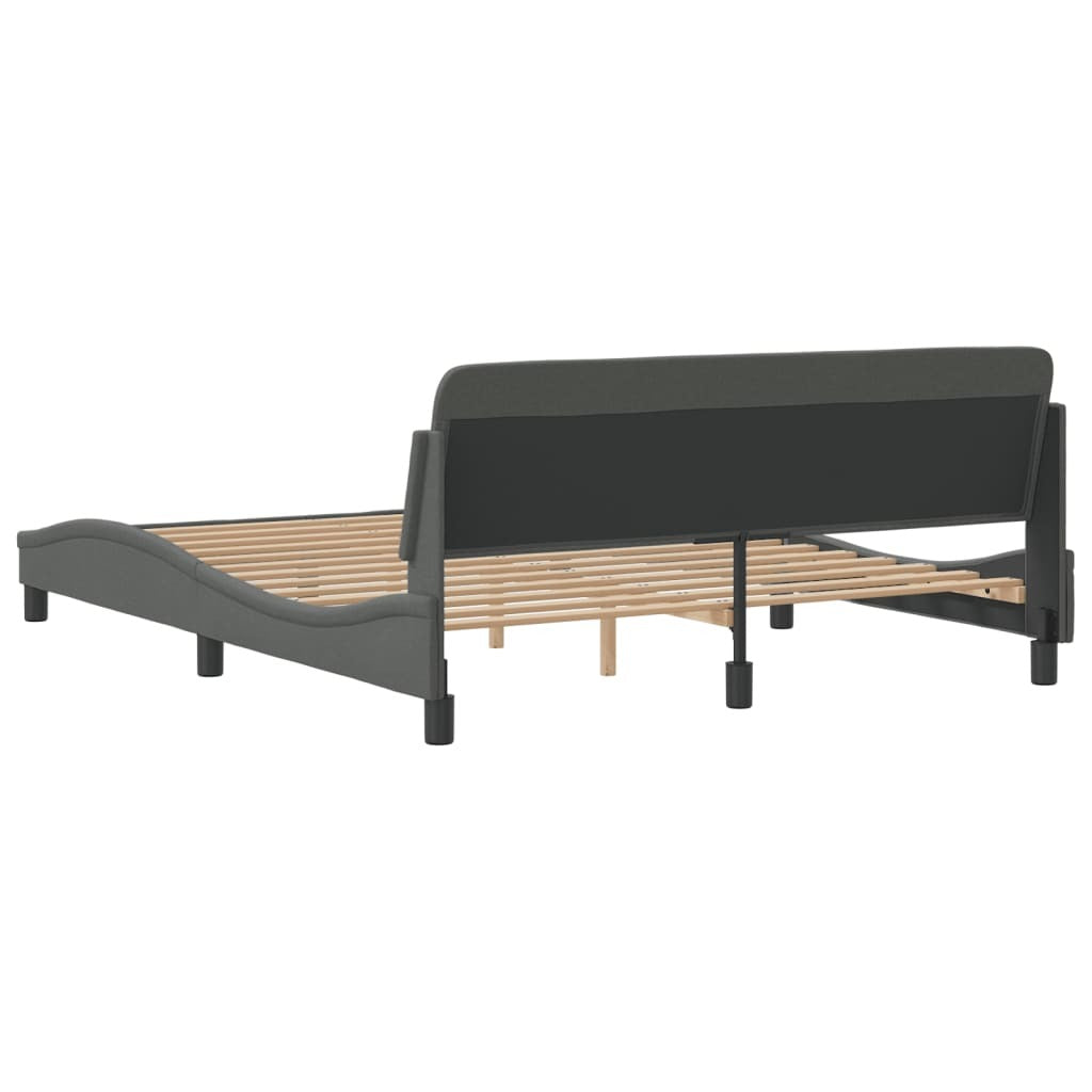 Bed Frame Dark Gray Polyester Fabric, Metal, Solid Pine Wood, Plywood