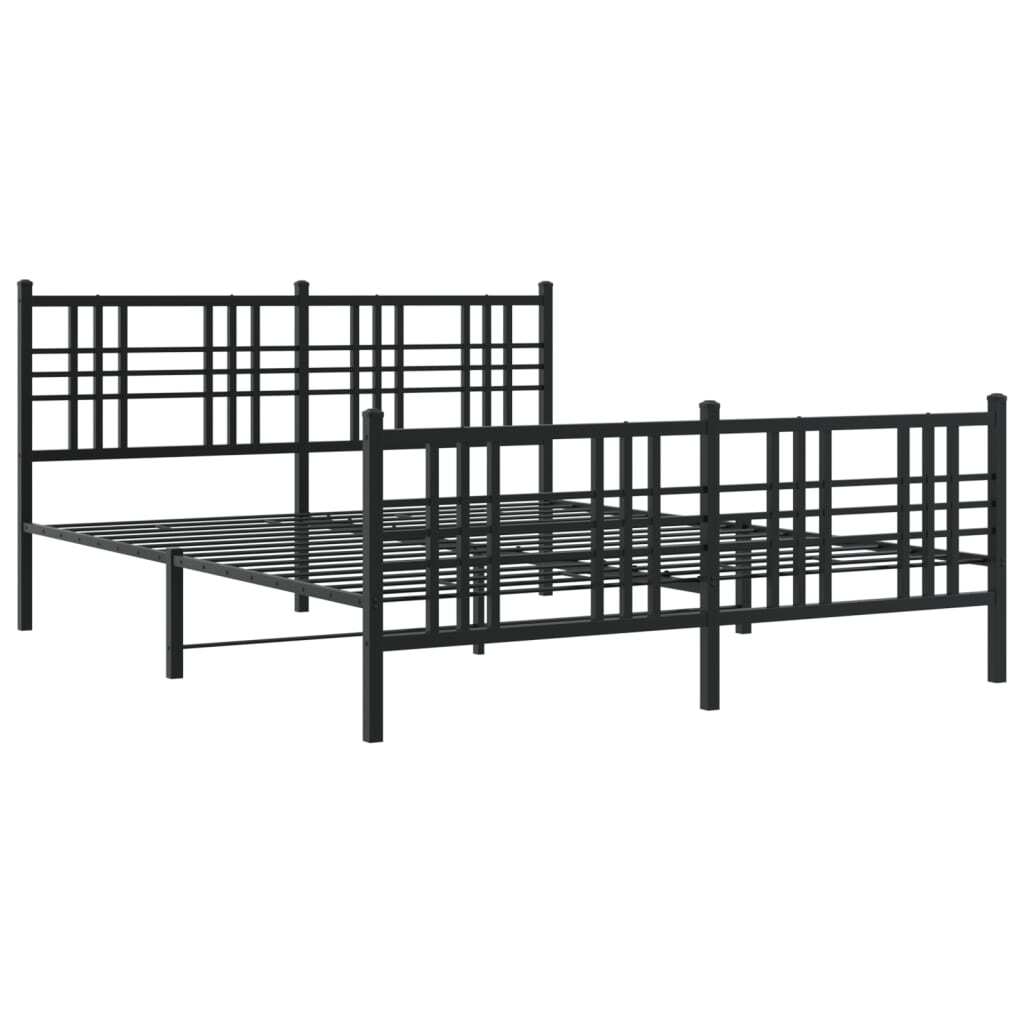 Bed Frame Black Steel 59 x 79 in Rectangular Traditional
