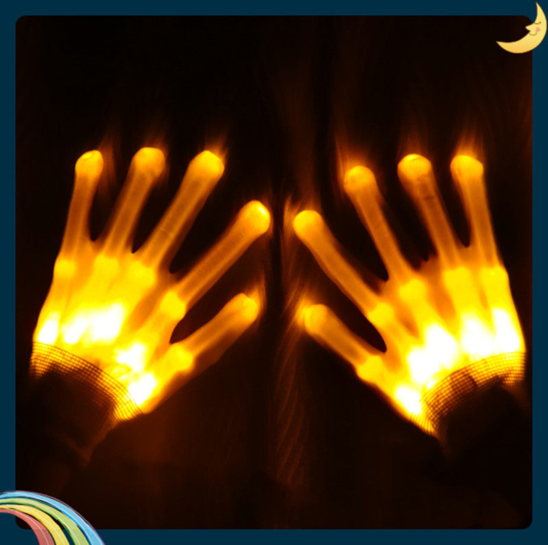 Color: Yellow - 1Pair Chic LED Light Up Skeleton Hand Gloves Halloween Christmas Costume Decor