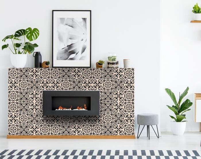 7" X 7" Cream And Black Mosaic Peel And Stick Removable Tiles