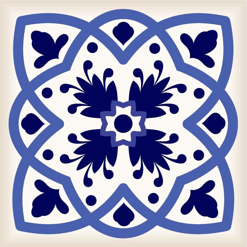 7" X 7" Blue And White Mosaic Peel And Stick Removable Tiles