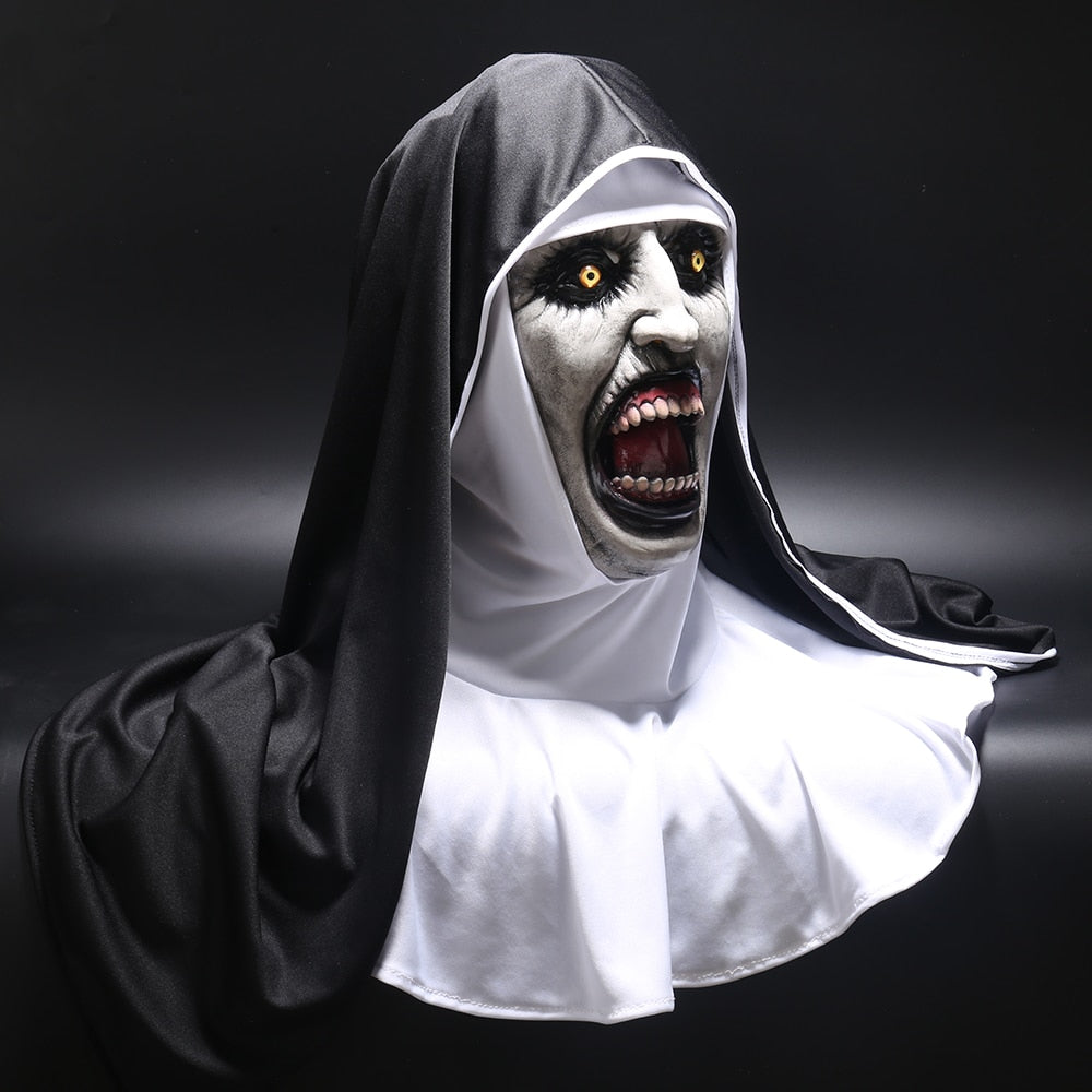 The Nun Horror Mask Cosplay Valak Scary Latex Masks with Headscarf Veil Hood Full Face Helmet Horror Costume Halloween Prop