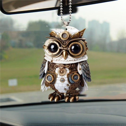 Halloween owl automobile hanging ornament by ClaudiaG Home hanging from a car rearview mirror with festive Halloween design