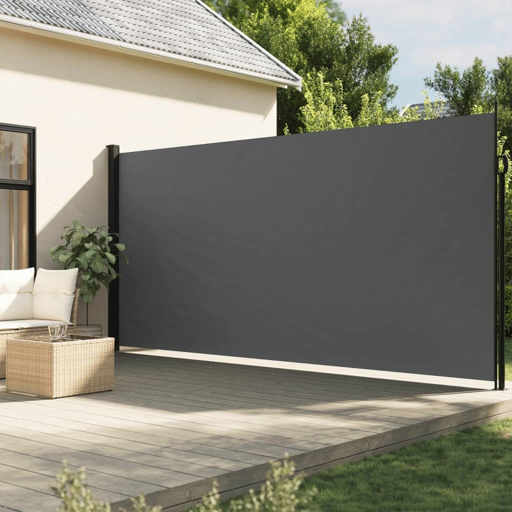 Outdoor retractable side awning in anthracite color, 86.6x196.9 inches, by American Smart for outdoor living spaces.