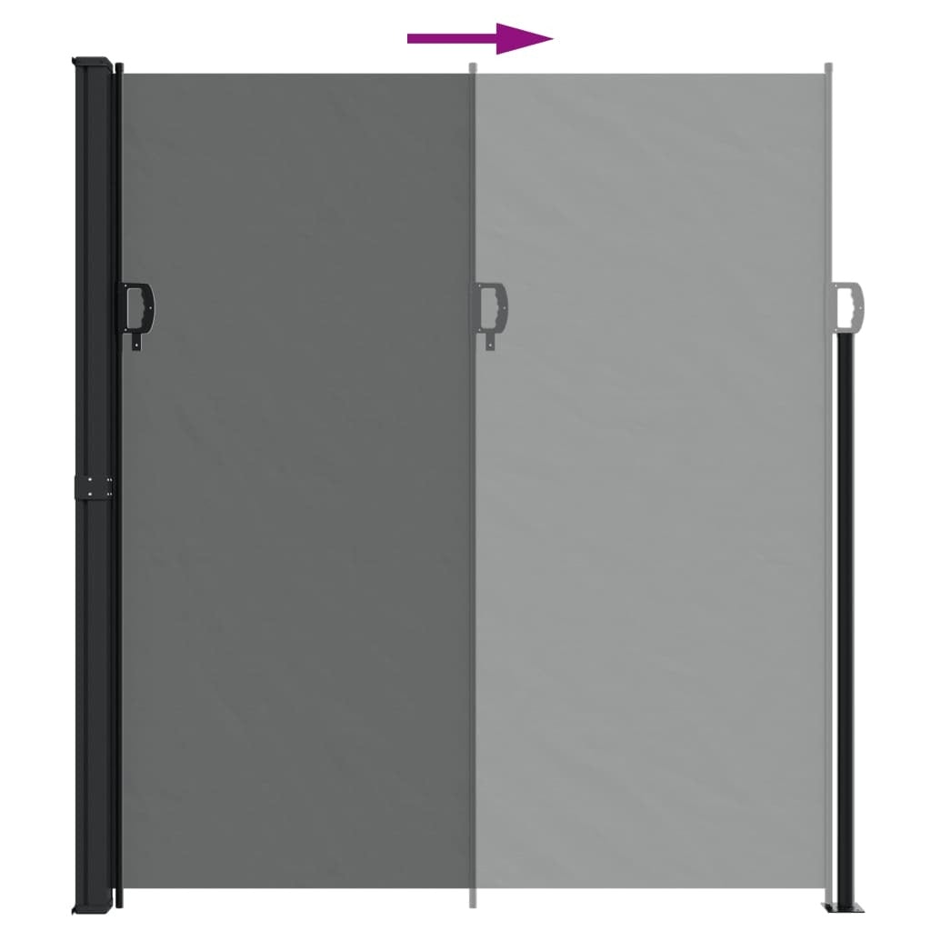 Retractable outdoor side awning in anthracite color from American Smart, measuring 86.6 by 196.9 inches, for outdoor living spaces.