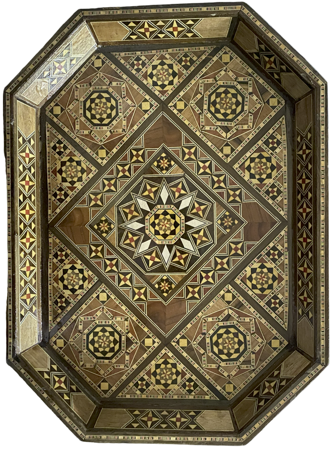 Authentic Vintage Traditional Wood Mosaic Tray