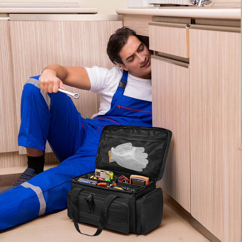 14" Heavy-Duty Tool: 2 Bags + Non-Slip Organizer (for Electricians, Multi-Pocket)