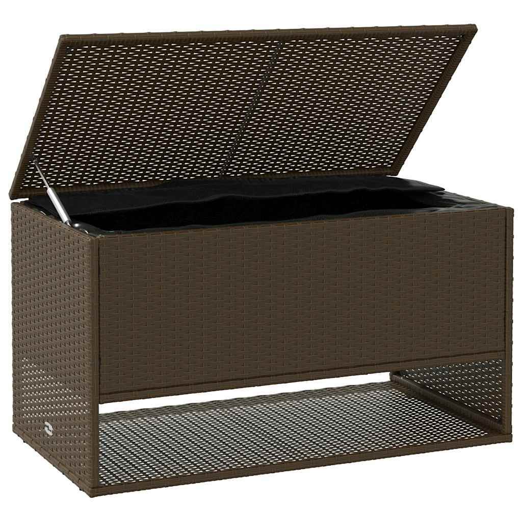 Cushion Box Brown PE Rattan, Powder-Coated Steel