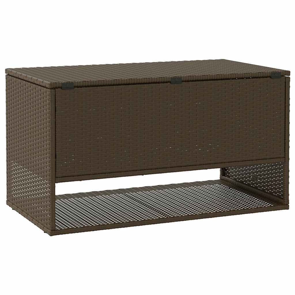 Cushion Box Brown PE Rattan, Powder-Coated Steel