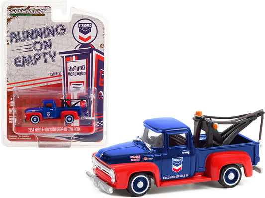 1954 Ford F-100 Tow Truck with Drop-in Tow Hook "Standard Oil" Blue and Matt Red "Running on Empty" Series 13 1/64 Diecast Model Car by Greenlight-0