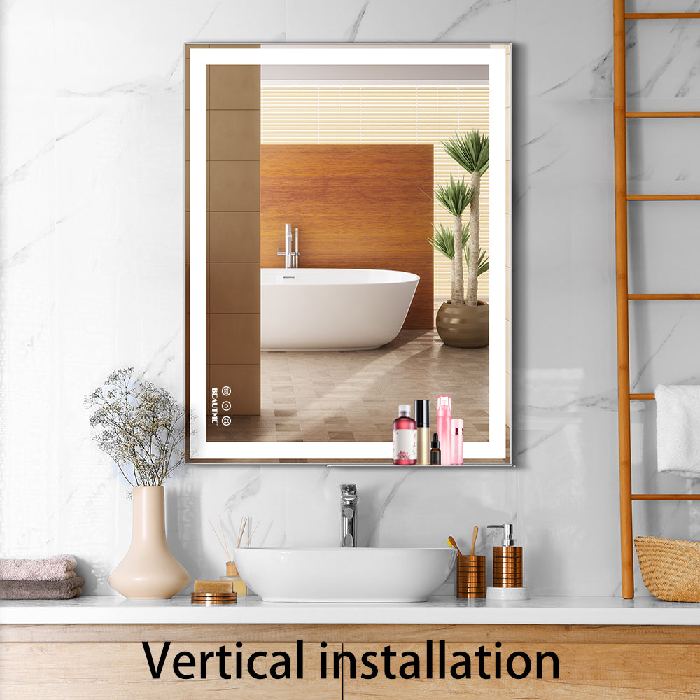 48x24 inch LED bathroom makeup mirror wall mounted adjustable light anti fog touch switch with memory intelligent large bathroom