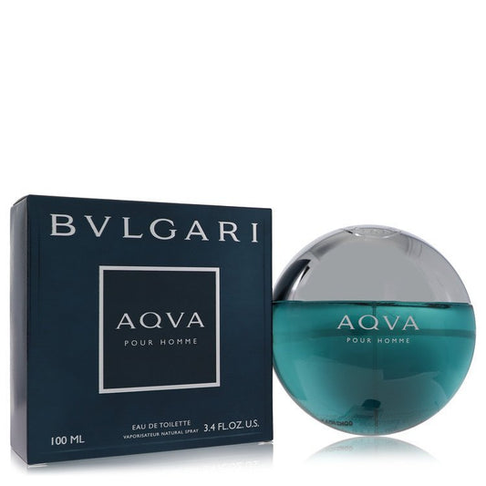 Bvlgari Aqua Pour Homme Eau de Toilette spray, 3.3 oz, featuring sleek bottle design for men's fragrance.