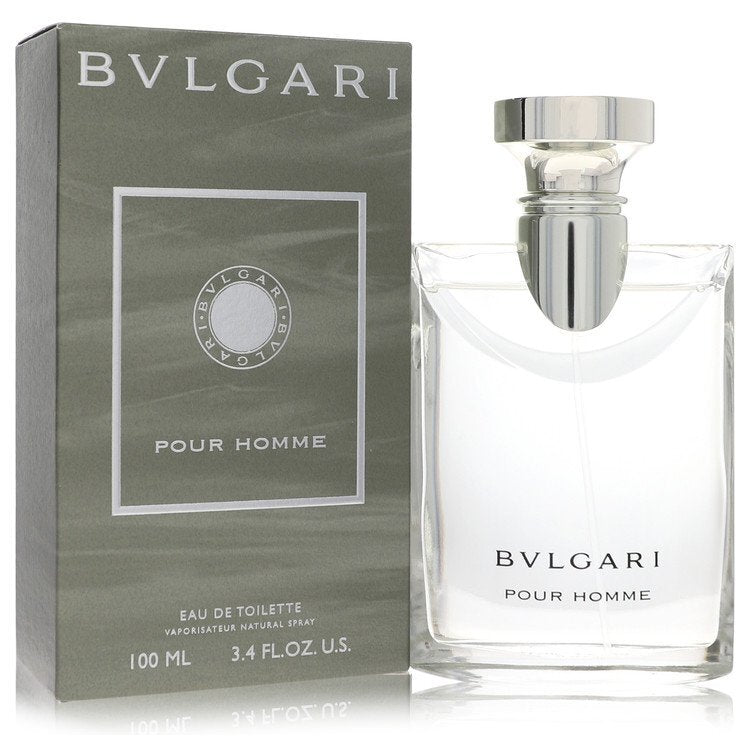 Bvlgari by Bvlgari men's Eau De Toilette spray bottle, 3.4 oz, with sleek packaging and classic Bvlgari branding.