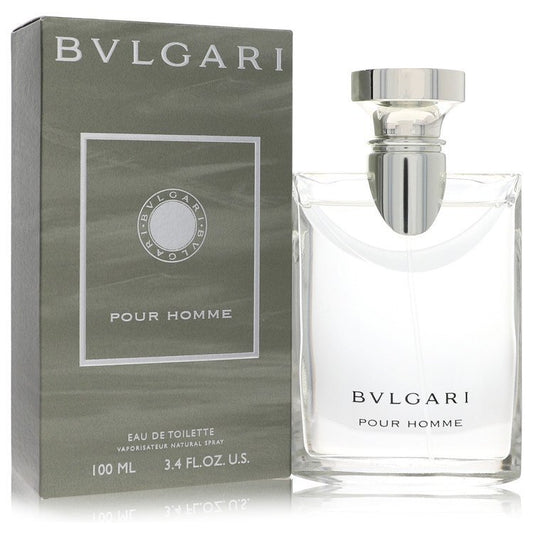 Bvlgari by Bvlgari men's Eau De Toilette spray bottle, 3.4 oz, with sleek packaging and classic Bvlgari branding.