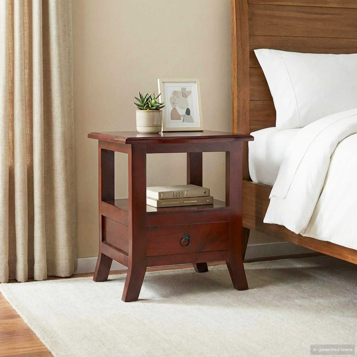 Brown American Smart bedside cabinet with drawer, 15.75 x 15.75 x 17.91 inches, modern nightstand with storage.