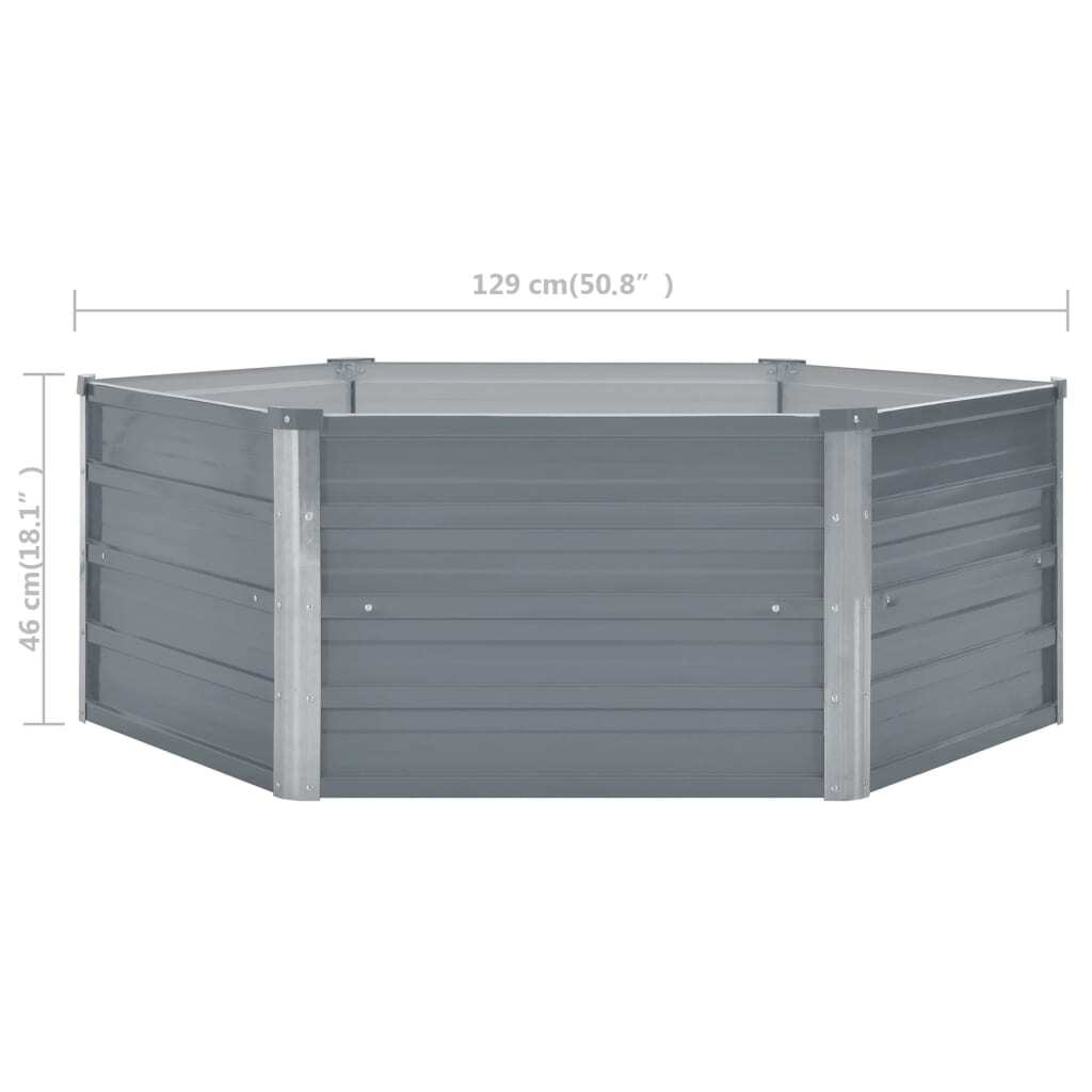 Galvanized steel gray raised garden bed measuring 50.8 x 50.8 x 18.1 inches, ideal for gardening.