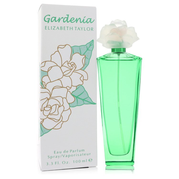 Elizabeth Taylor Gardenia Elizabeth Taylor Eau De Parfum spray 3.3 oz for women, featuring floral gardenia scent and elegant bottle design.