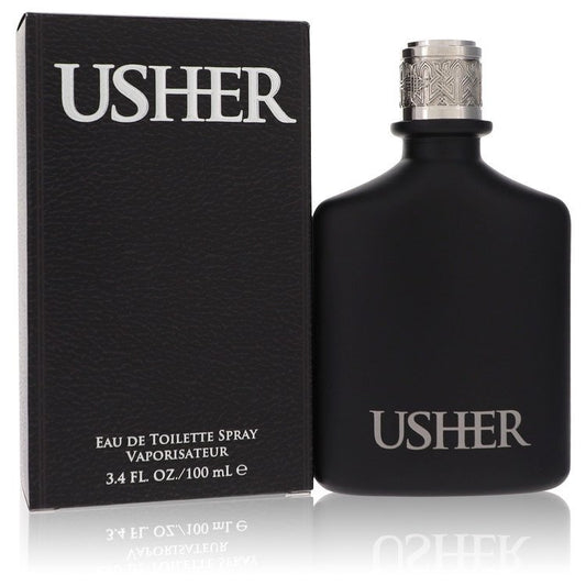 Usher for Men Eau De Toilette spray 3.4 oz bottle, featuring the Usher brand logo and sleek packaging design.