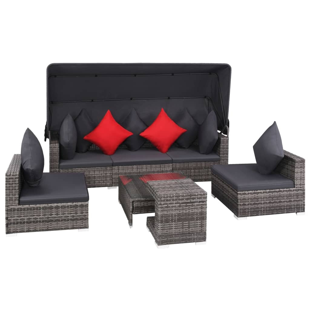 Gray 7-piece outdoor patio lounge set with cushions by American Smart, made of durable poly rattan for comfortable outdoor seating.