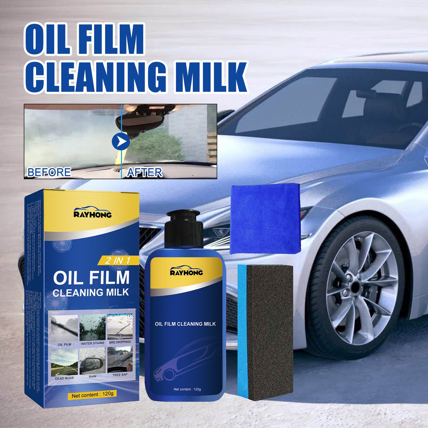 2 In 1 Car Oil Film Cleaner Oil Film Cleaner For Car Front Windshield Window Stains
