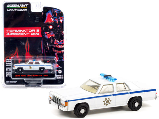 1983 Ford LTD Crown Victoria Police White "Terminator 2: Judgment Day" (1991) Movie "Hollywood Series" Release 32 1/64 Diecast Model Car by Greenlight-0