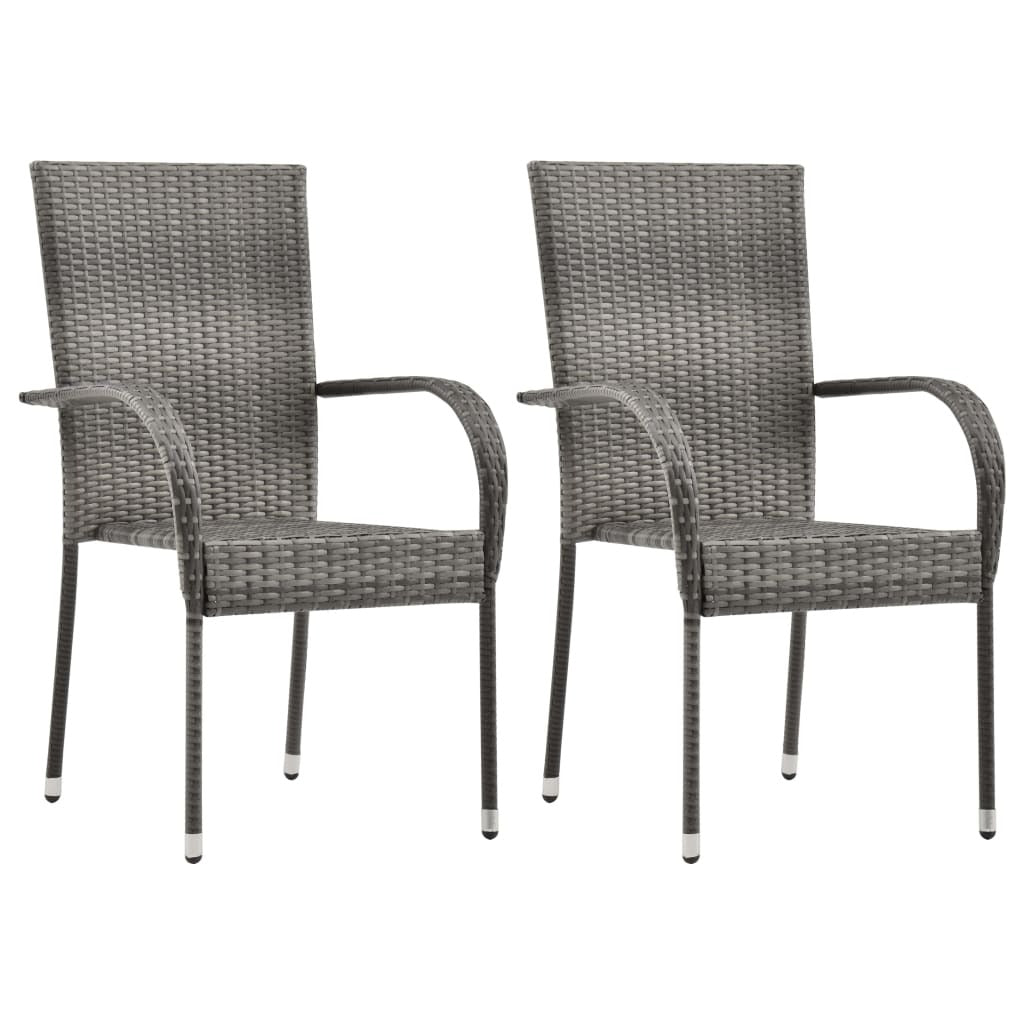 Dining Chair Set of 2 Grey Poly Rattan Standard Stackable