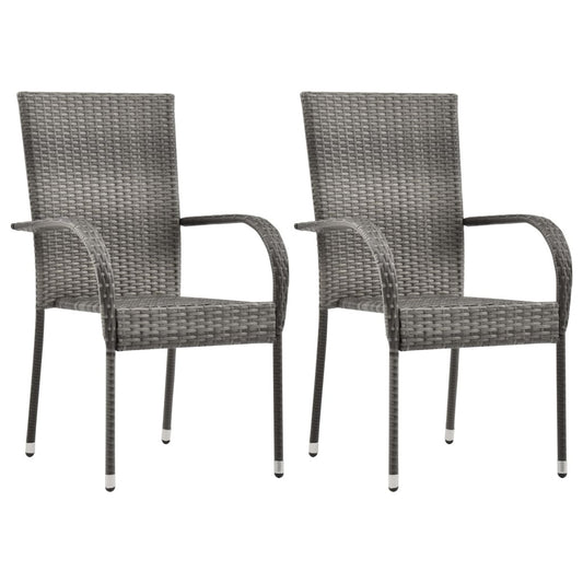 Dining Chair Set of 2 Grey Poly Rattan Standard Stackable
