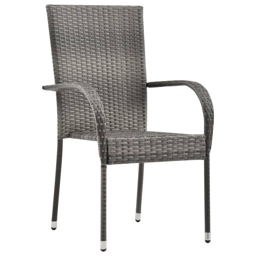Dining Chair Set of 2 Grey Poly Rattan Standard Stackable
