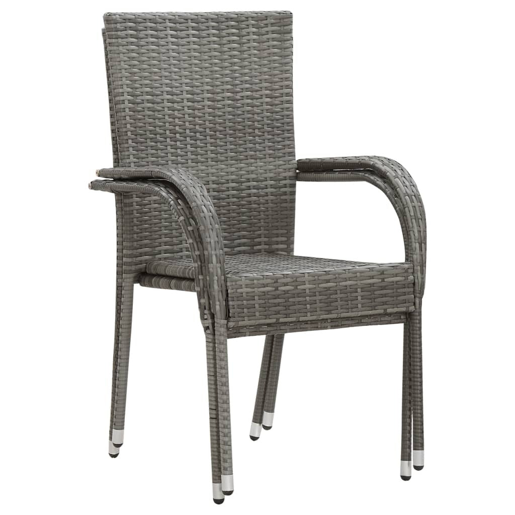 Dining Chair Set of 2 Grey Poly Rattan Standard Stackable