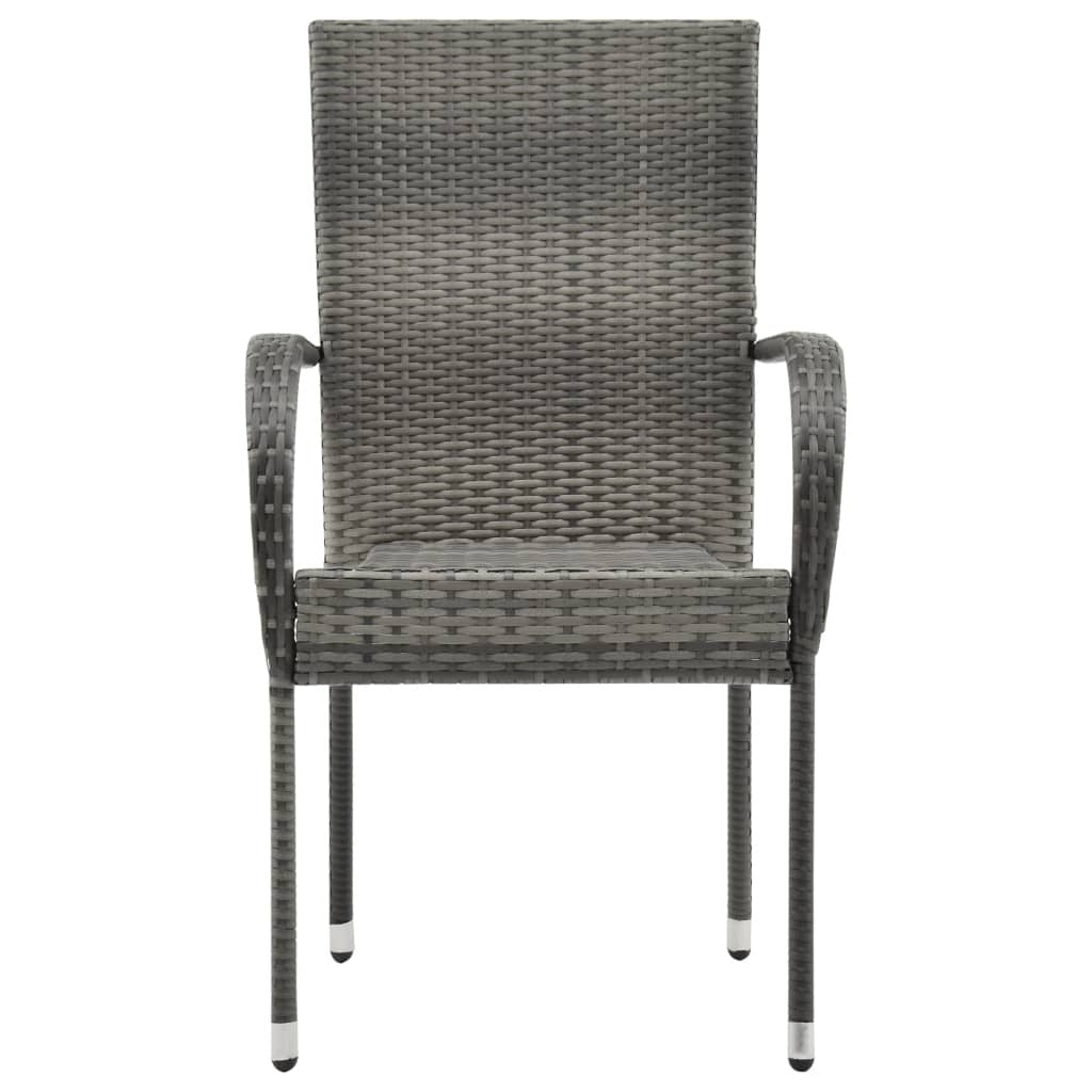 Dining Chair Set of 2 Grey Poly Rattan Standard Stackable