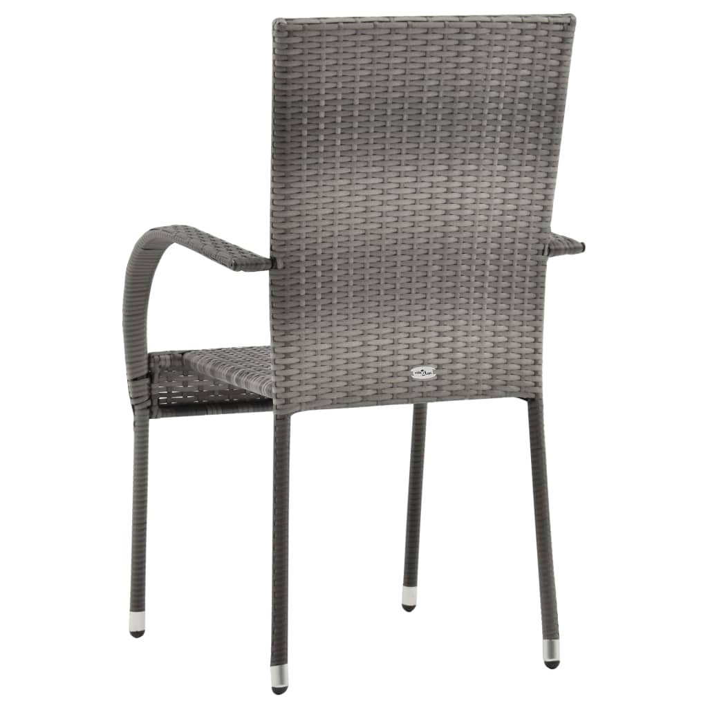 Dining Chair Set of 2 Grey Poly Rattan Standard Stackable
