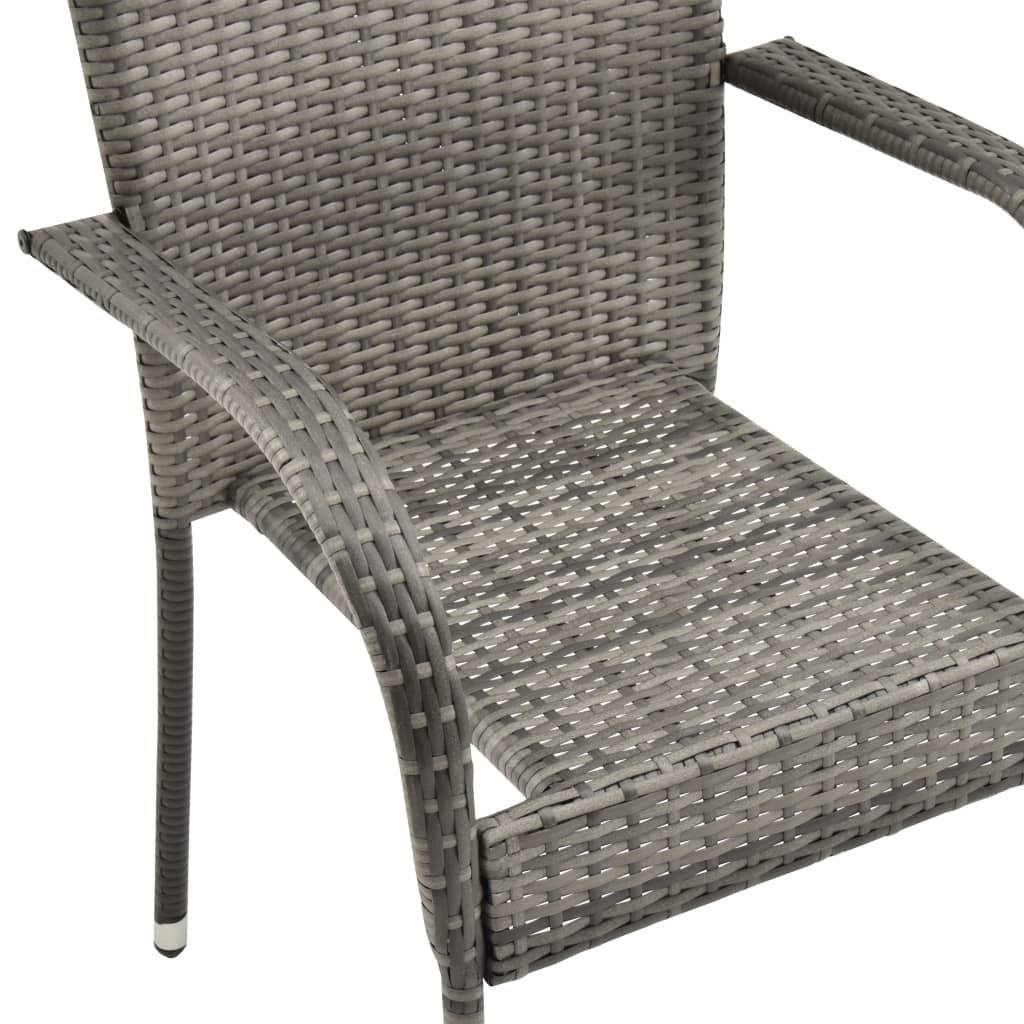 Dining Chair Set of 2 Grey Poly Rattan Standard Stackable
