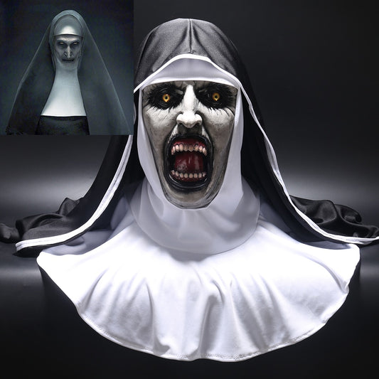 The Nun Horror Mask Cosplay Valak Scary Latex Masks with Headscarf Veil Hood Full Face Helmet Horror Costume Halloween Prop