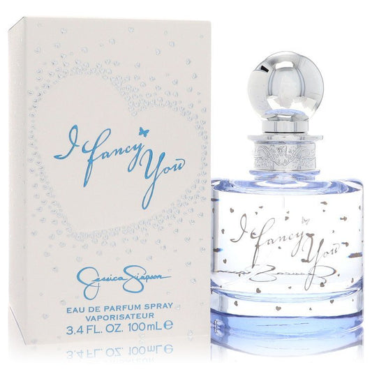 Jessica Simpson I Fancy You Eau De Parfum spray 3.4 oz bottle for women, with elegant floral and fruity fragrance details.