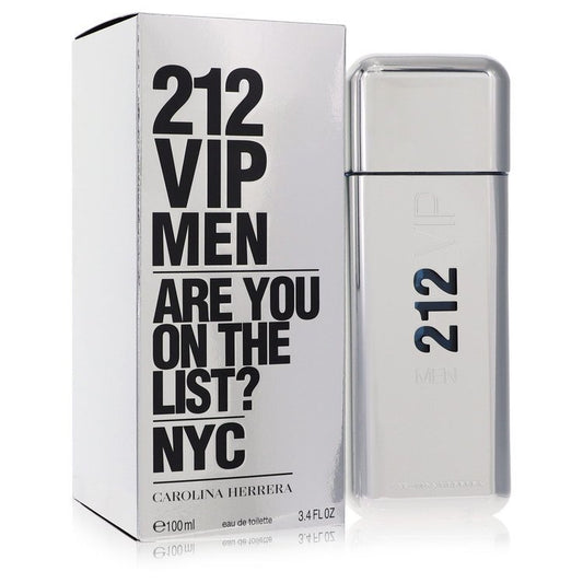 Carolina Herrera 212 VIP men's Eau De Toilette spray, 3.4 oz, featuring sleek bottle design and luxurious fragrance.