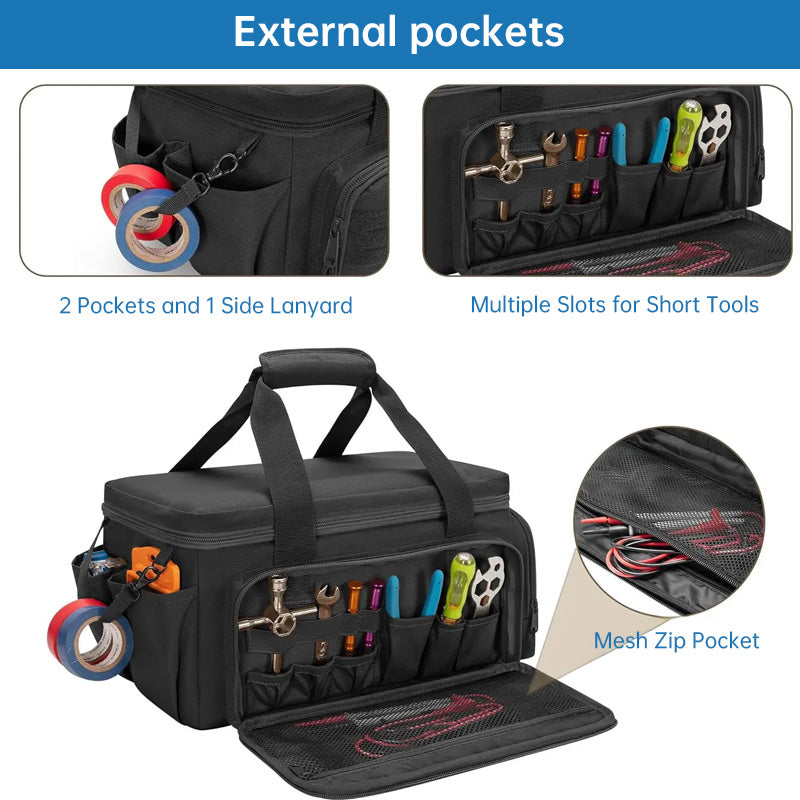 14" Heavy-Duty Tool: 2 Bags + Non-Slip Organizer (for Electricians, Multi-Pocket)