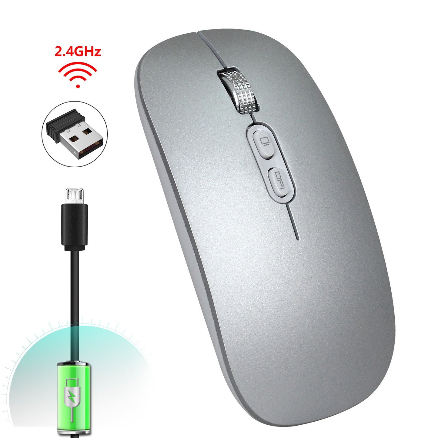 Rechargeable wireless mouse with 2.4G mute and one click return to desktop office mouse with built-in lithium battery