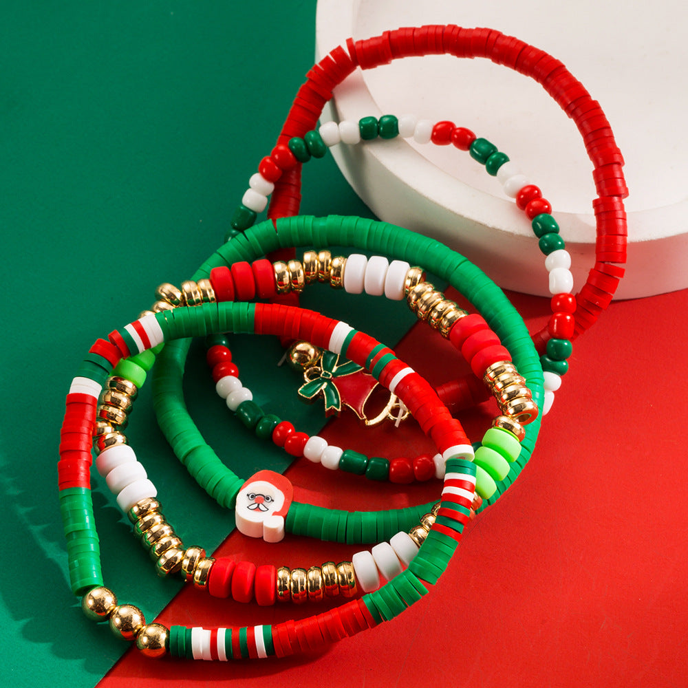 Christmas Bracelet Set Alloy Elk Bell Accessories Fashionable and Colorful Soft Ceramic Bracelet for Women