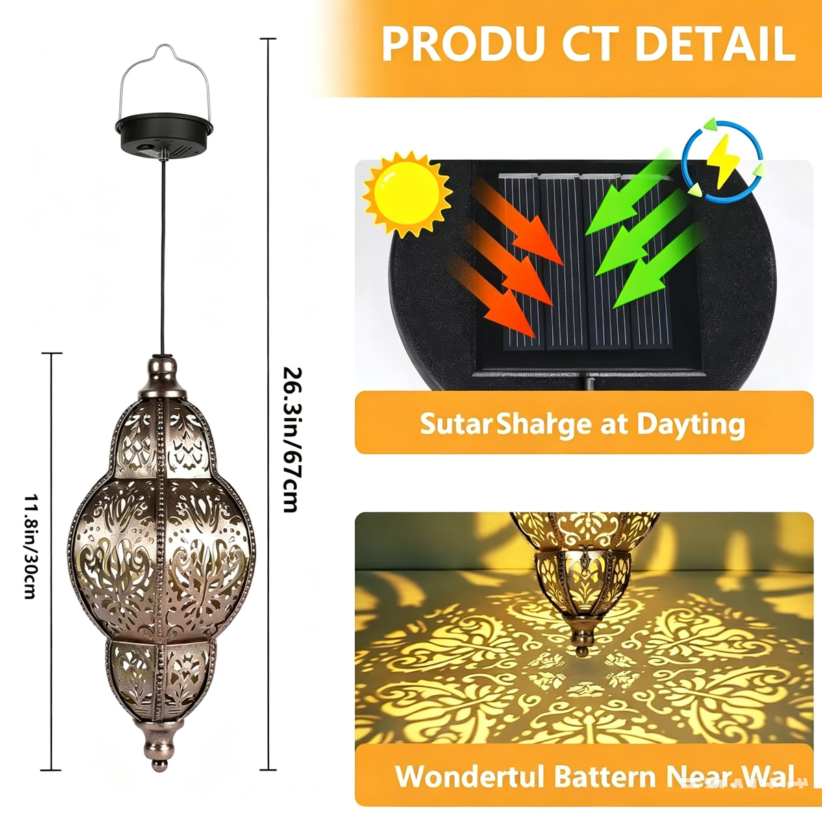 Solar powered iron hollow lantern