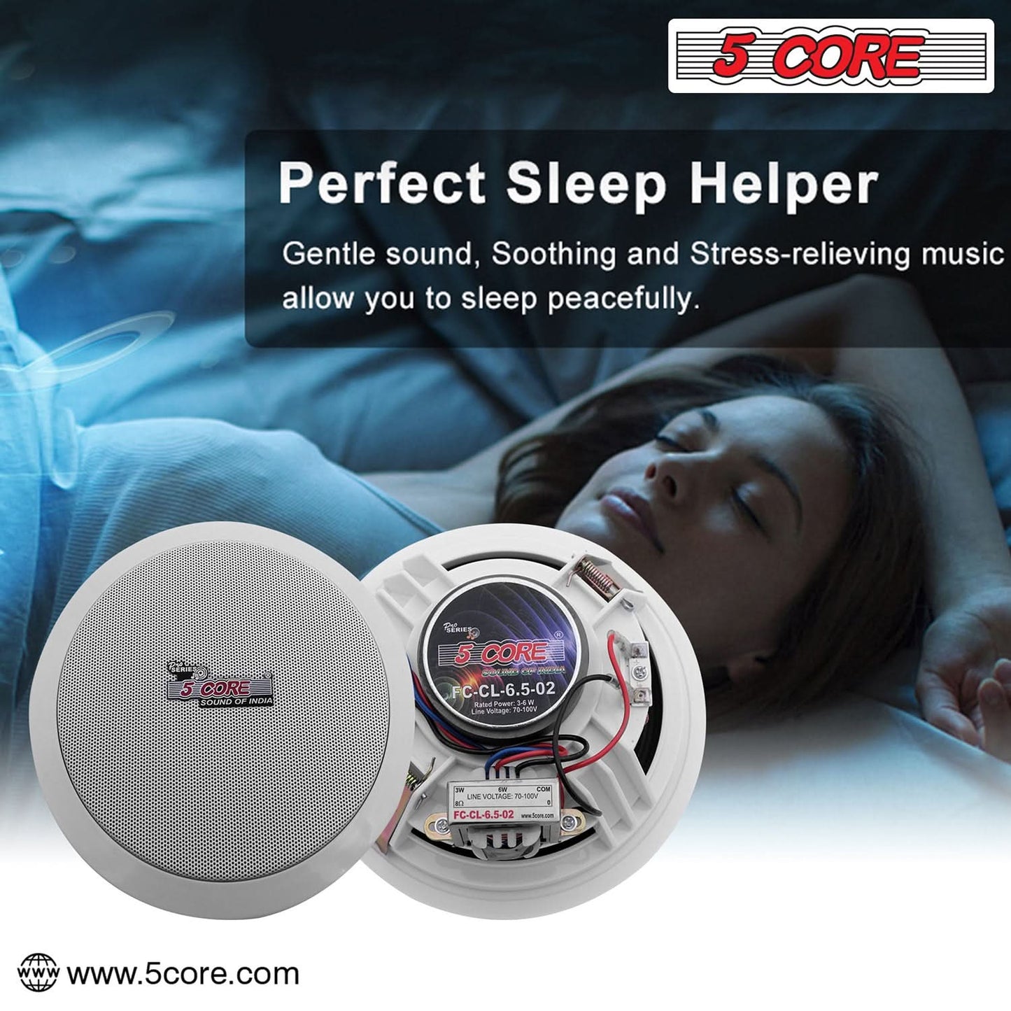 5Core Ceiling Speaker 6.5 Inch In Wall 2 Way Home Audio Mount 60W Sound System-3