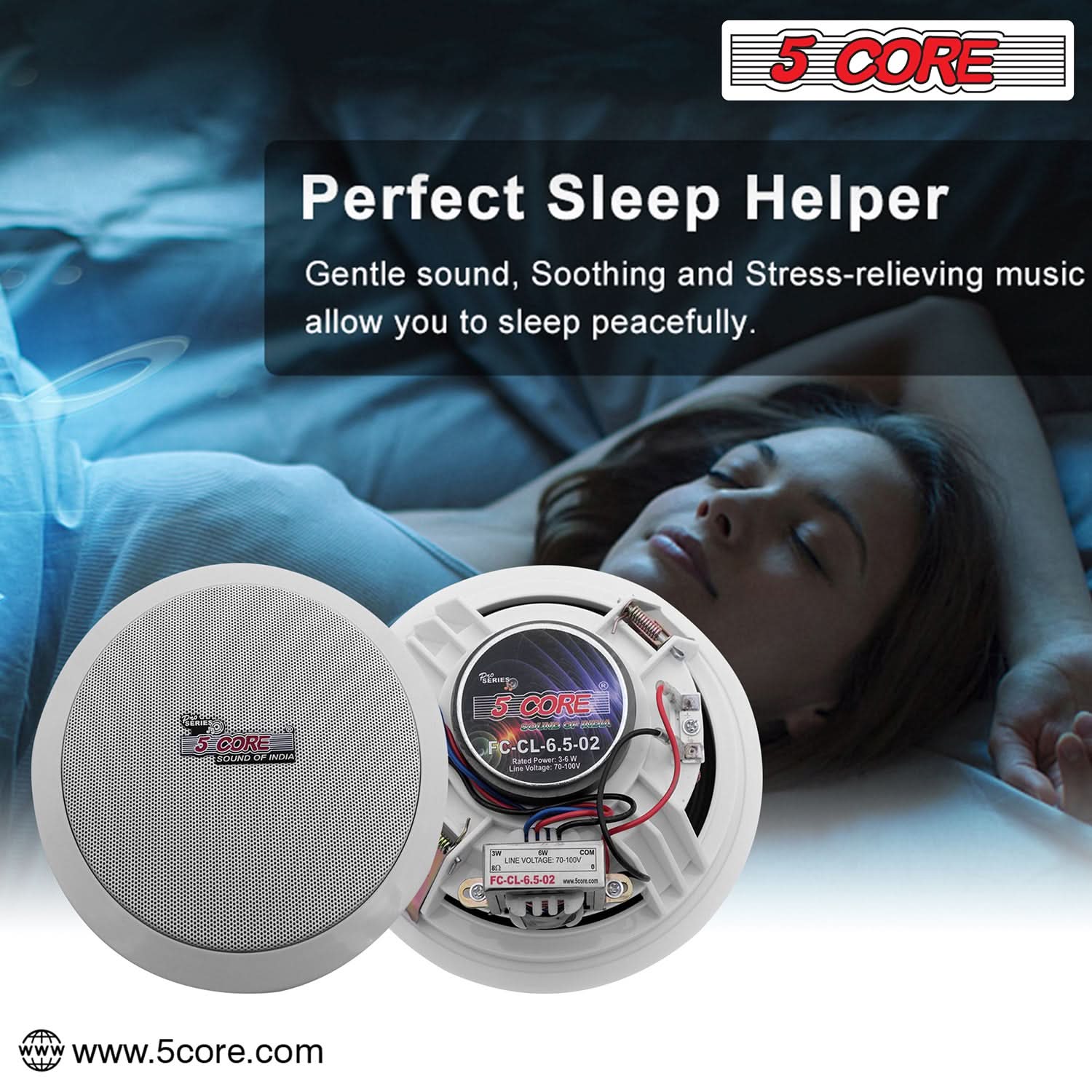 5Core Ceiling Speaker 6.5 Inch In Wall 2 Way Home Audio Mount 60W Sound System-3