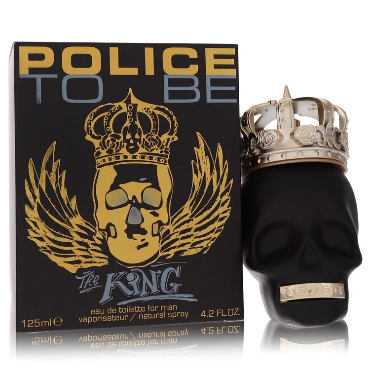 Police To Be The King men's Eau De Toilette spray, 4.2 oz, featuring bold Police Colognes branding and sleek bottle design.