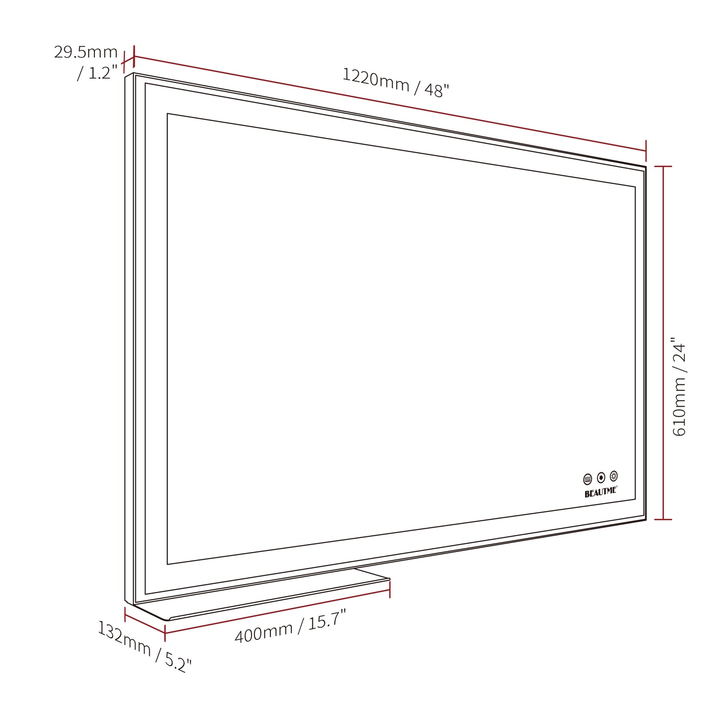 48x24 inch LED bathroom makeup mirror wall mounted adjustable light anti fog touch switch with memory intelligent large bathroom