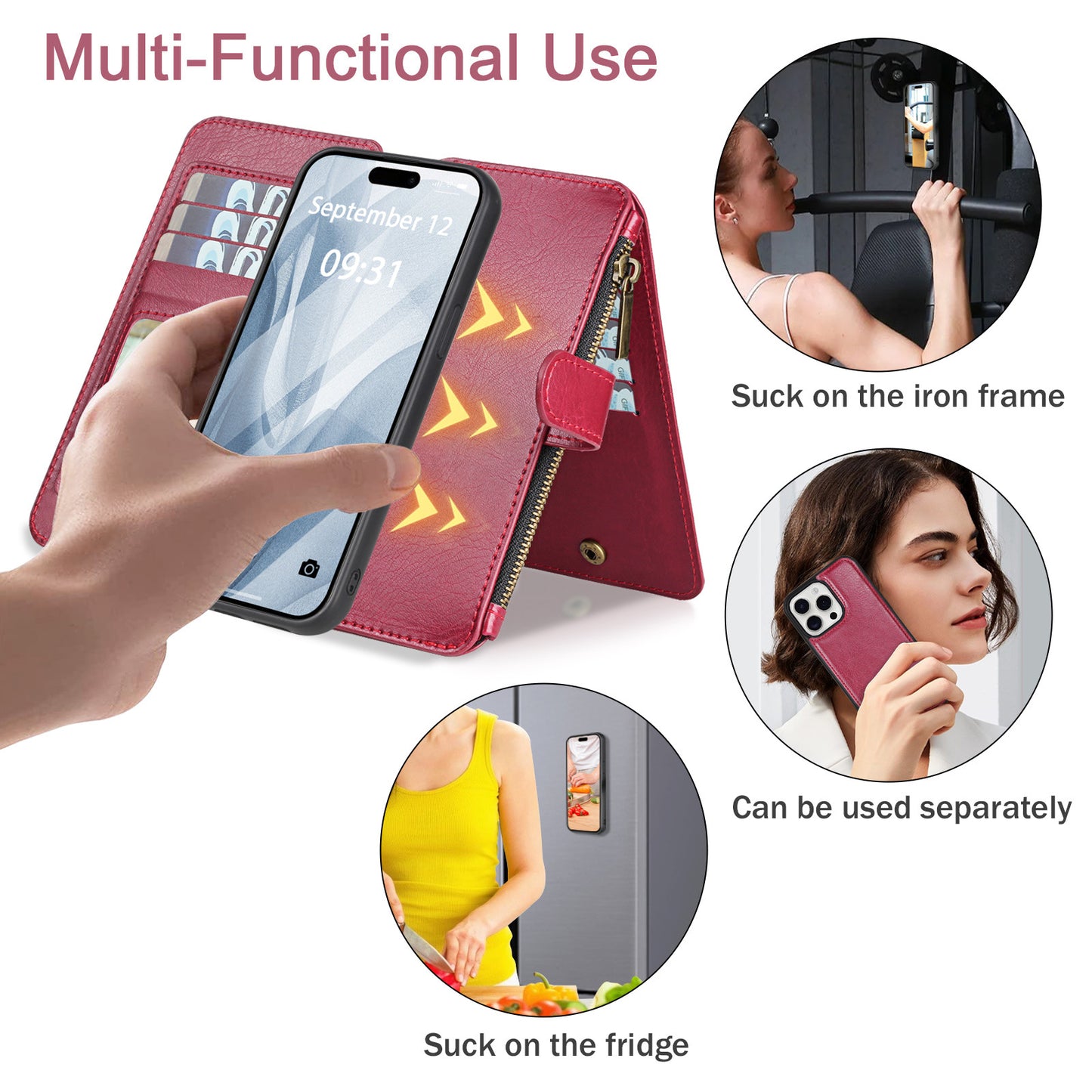 IPhone15 Pro multifunctional wallet leather case IP15 phone case detachable magnetic protective case