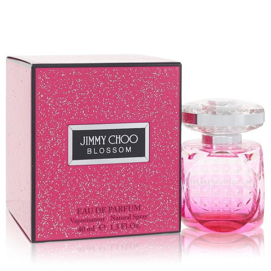Jimmy Choo Blossom Eau De Parfum Spray for women, 1.3 oz, featuring a sleek perfume bottle with floral design.