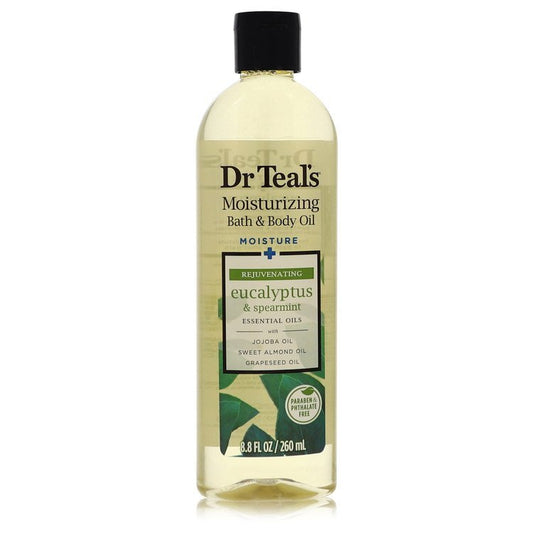 Dr Teal's Eucalyptus and Spearmint bath additive with Epson salt, 8.8 oz, featuring soothing body oil for relaxation and relief.